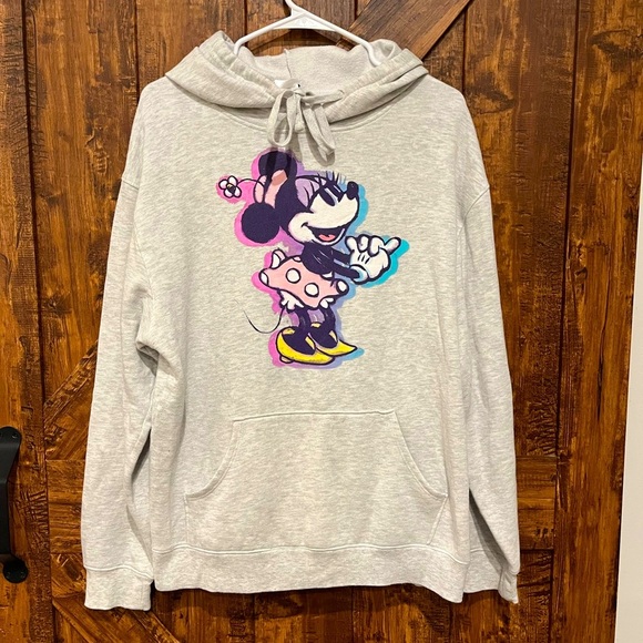 DISNEY MINNIE MOUSE Womens rainbow sweatshirt/ hoodie size Large IN GRAY - Picture 1 of 4